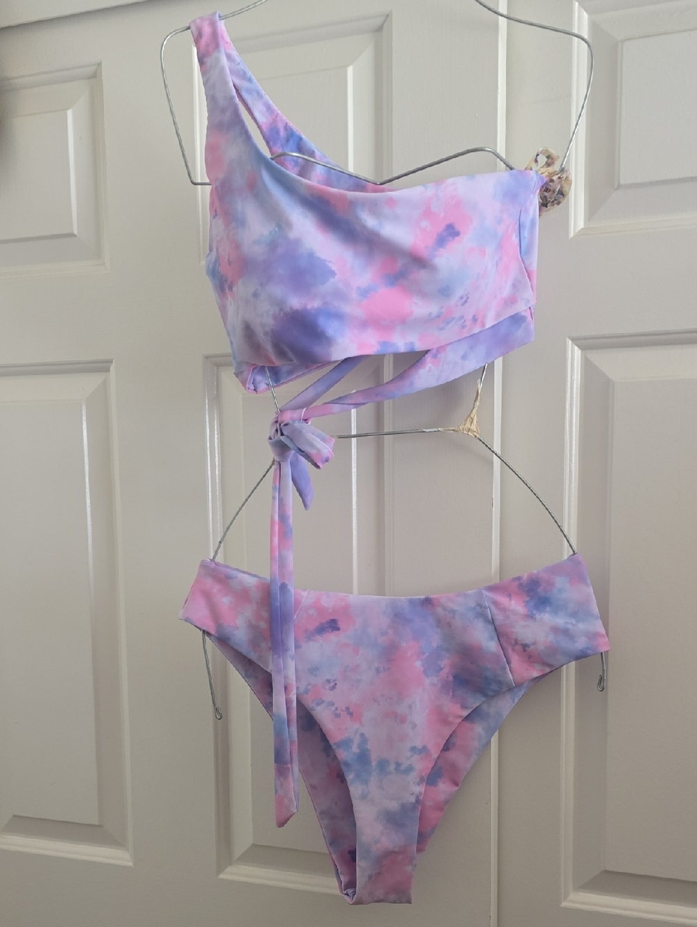 Tie-Dye One-Shoulder Bikini Set in Pastel Pink & Lavender